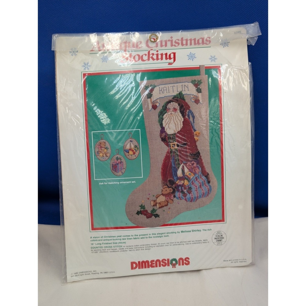 Dimensions 8375 Cross Stitch Kit Antique Christmas Stocking 1989 New Sealed